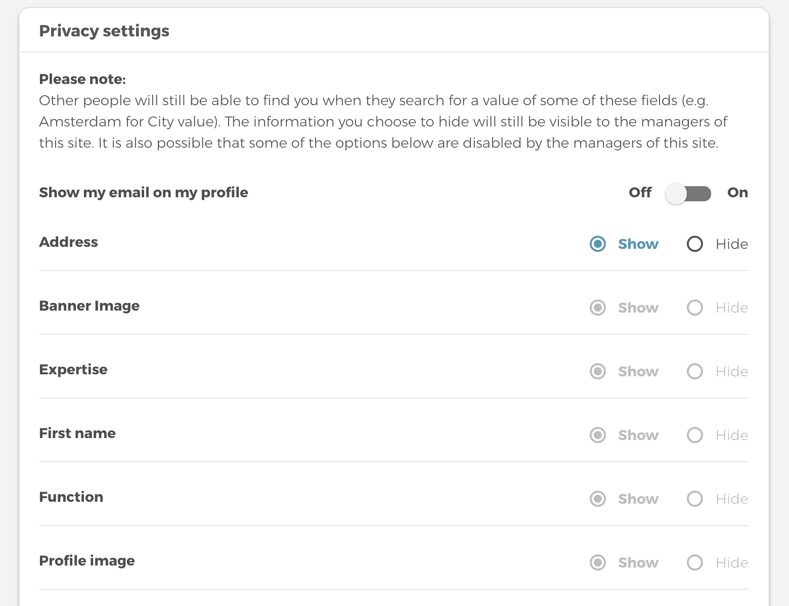 Privacy Settings Screenshot